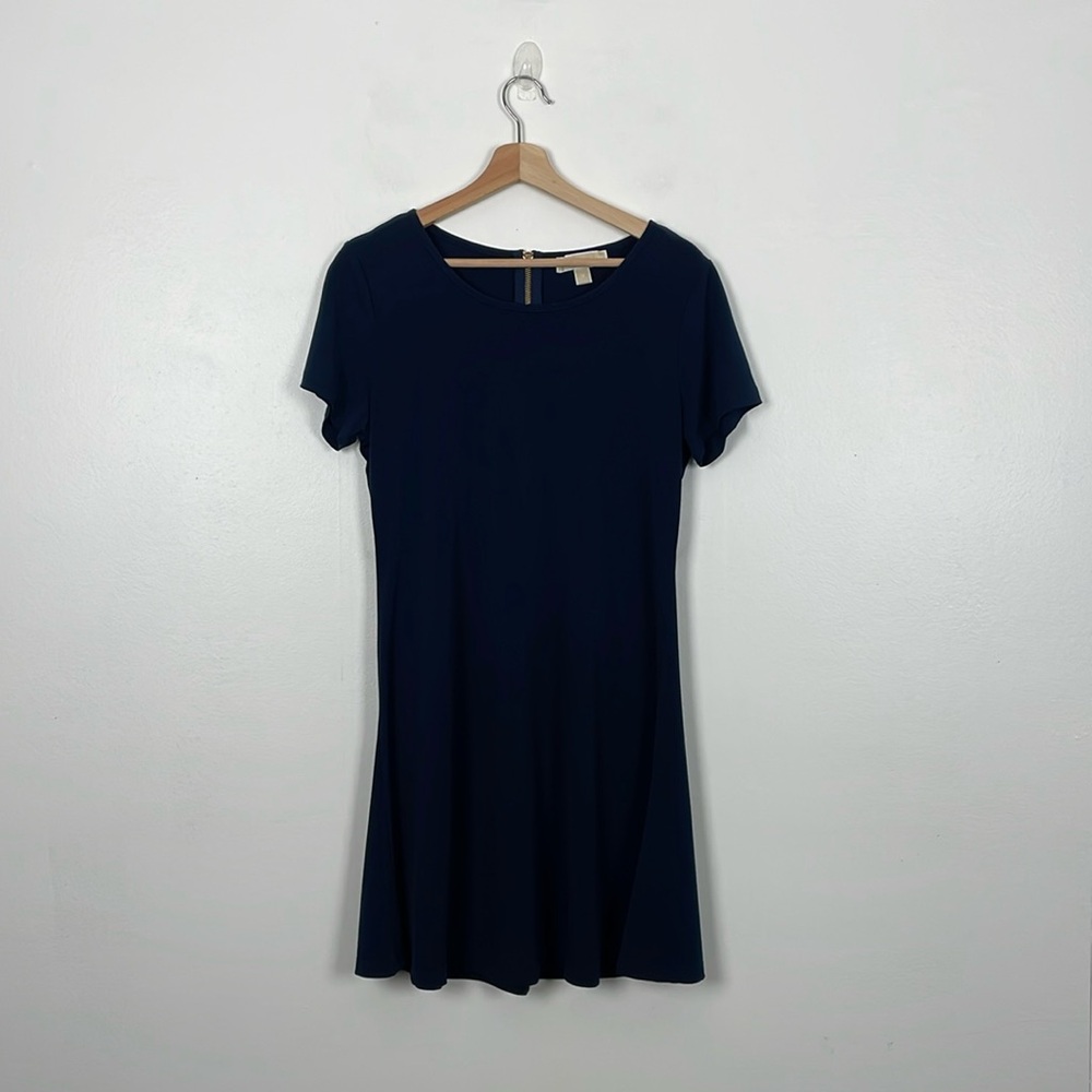 Michael Michael Kors Short Sleeve Pullover Back Zip Slinky Womens M Blue Dress
